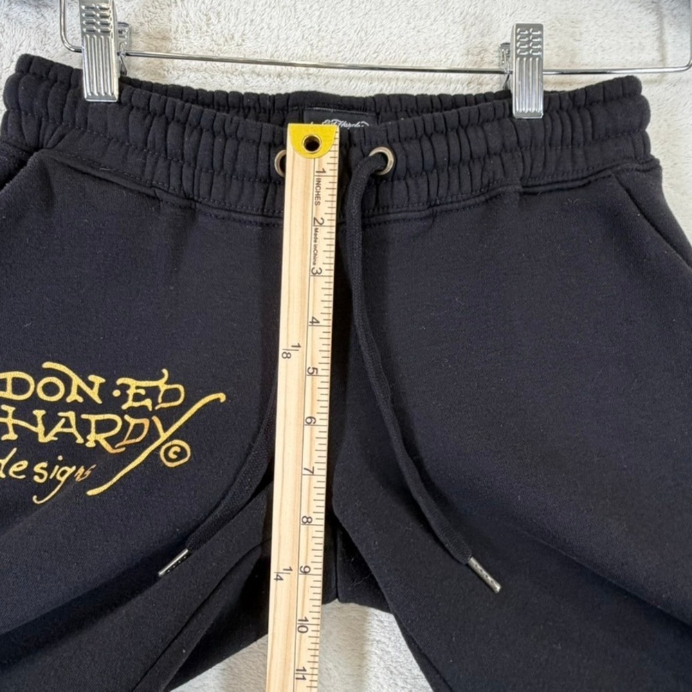 Ed Hardy Tiger Graphic Sweatpants Black Wide Leg Womens XS Retro Gold Foil Y2K - Picture 10 of 12